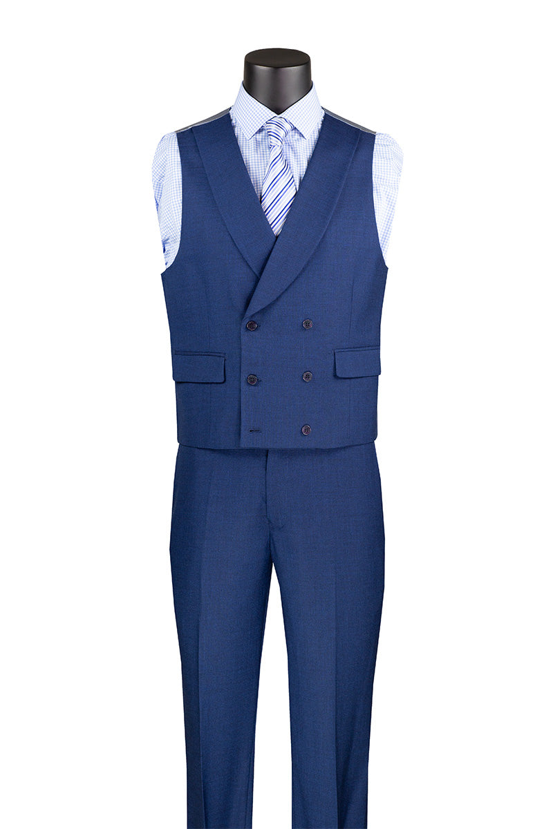 Navy Modern Fit 3 Piece Suit with Vest and Adjustable Waist Band Pants - Navy