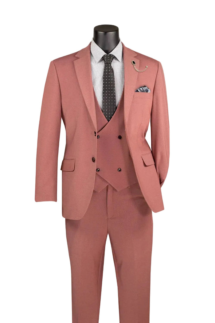 Modern Fit 3-Piece Suit with Vest and Adjustable Waistband Pants - Cider