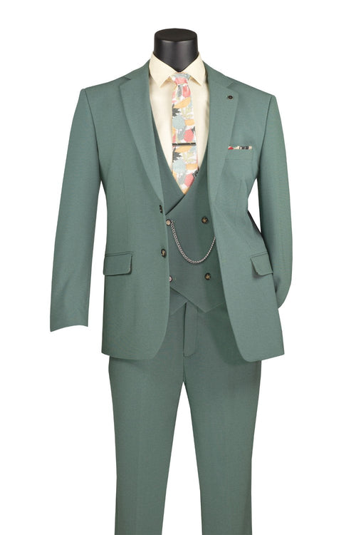 Modern Fit 3-Piece Suit with Vest and Adjustable Waistband Pants - Sage