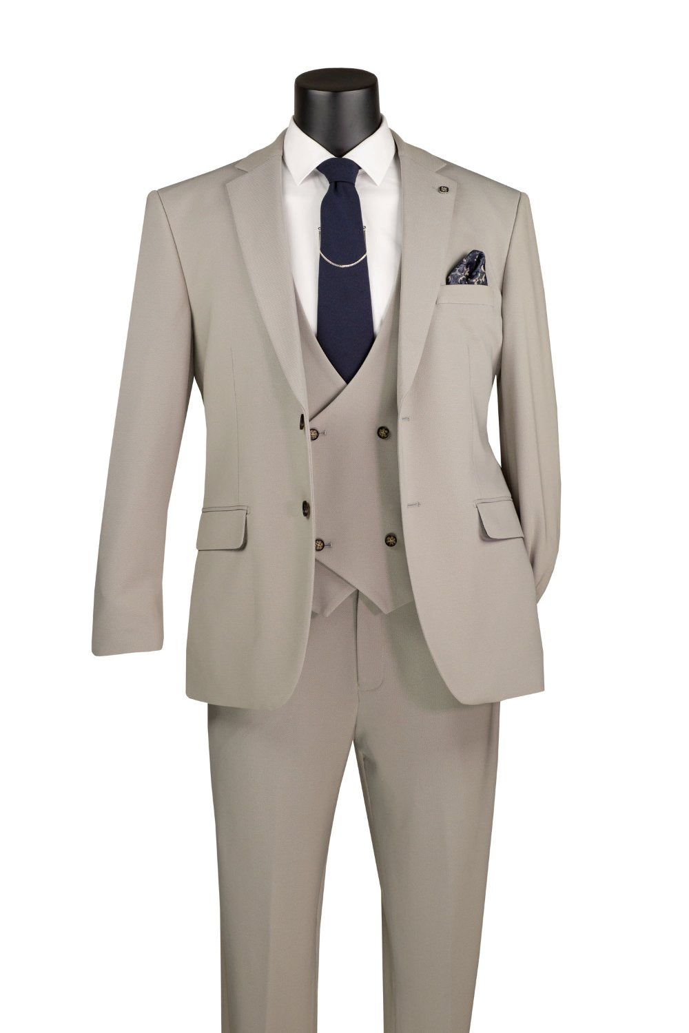 Modern Fit 3-Piece Suit with Vest and Adjustable Waistband Pants - Tan