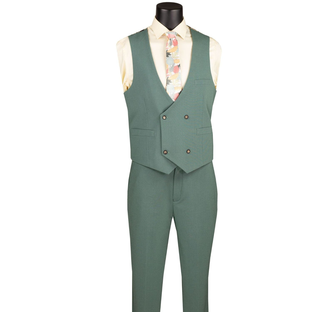 Men’s 3-Piece Modern Fit Super Stretch Suit with Pocket Square and Lapel Pin - Sage