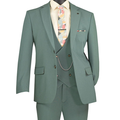 Men’s 3-Piece Modern Fit Super Stretch Suit with Pocket Square and Lapel Pin - Sage