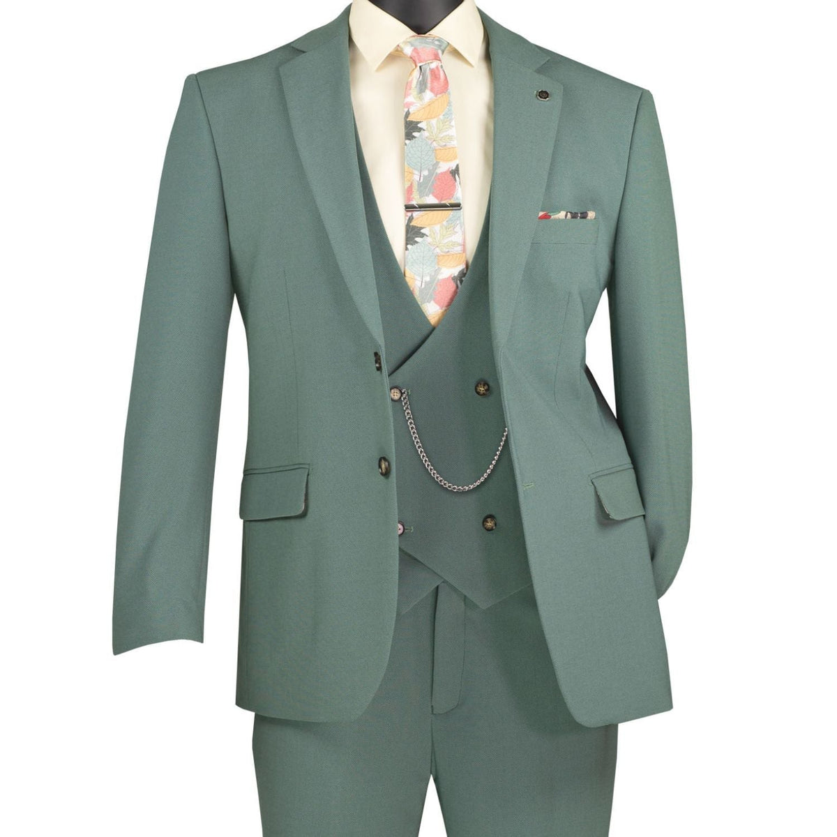 Men’s 3-Piece Modern Fit Super Stretch Suit with Pocket Square and Lapel Pin - Sage