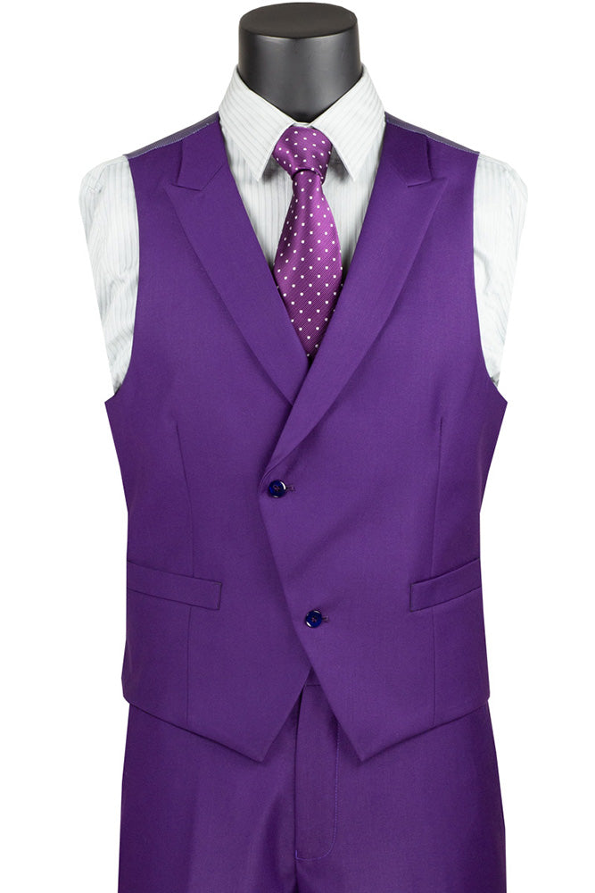 Purple Modern Fit 3 Piece Suit with Vest and Elastic Waist Band Pants - Purple