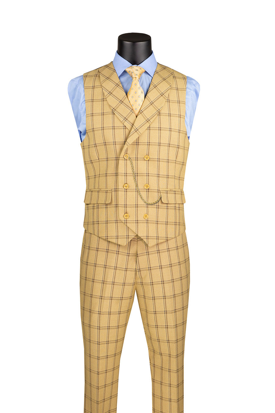 Lazio Collection - Modern Fit Windowpane Suit 3 Piece in Tan - Tan