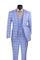 Modern Fit Windowpane Suit 3 Piece with U-Neck Vest in Light Blue