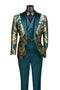 Emerald Gold Modern Fit 3 Piece Suit with Matching Bow Tie