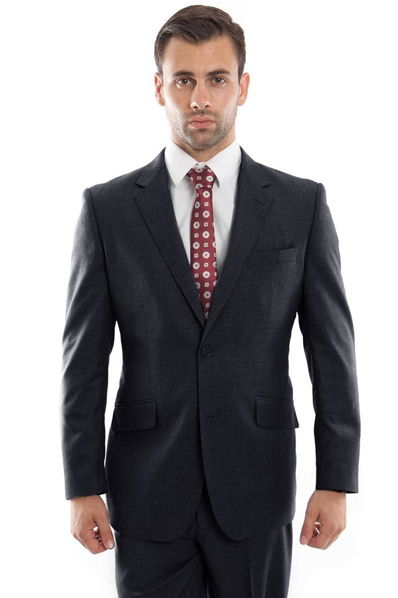 "Modern Fit Men's Designer Wool Suit - Two Button, Navy Blue"