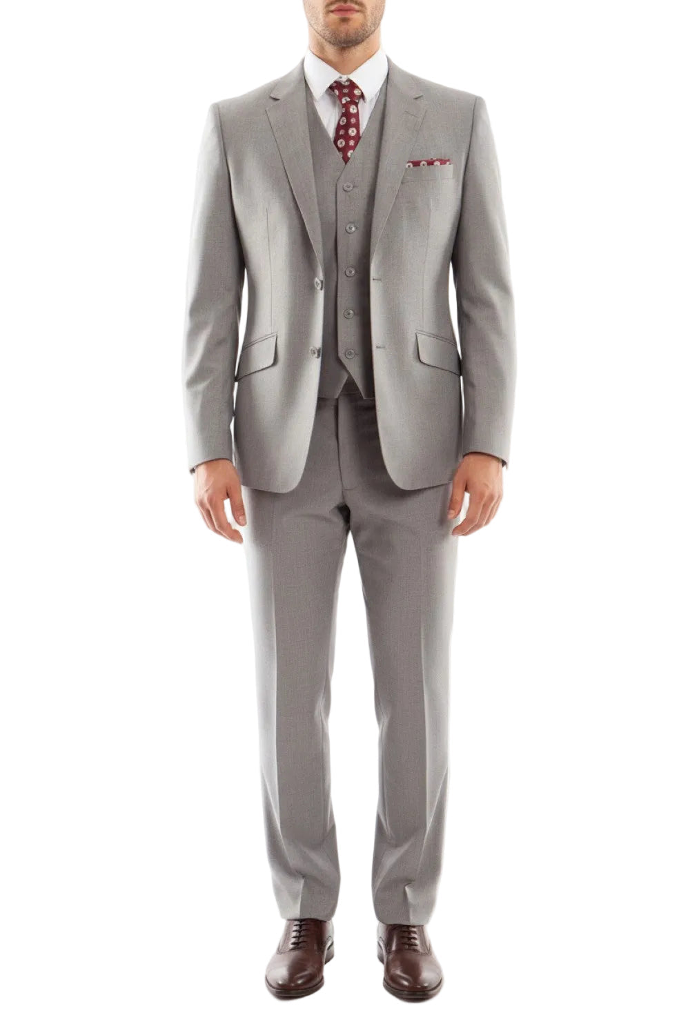 Arezzo Collection - 100% Wool Modern Fit Italian Style 3-Piece Suit - Gray