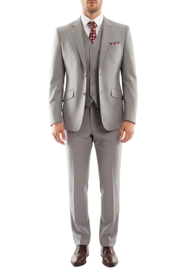 Arezzo Collection - 100% Wool Modern Fit Italian Style 3-Piece Suit - Gray