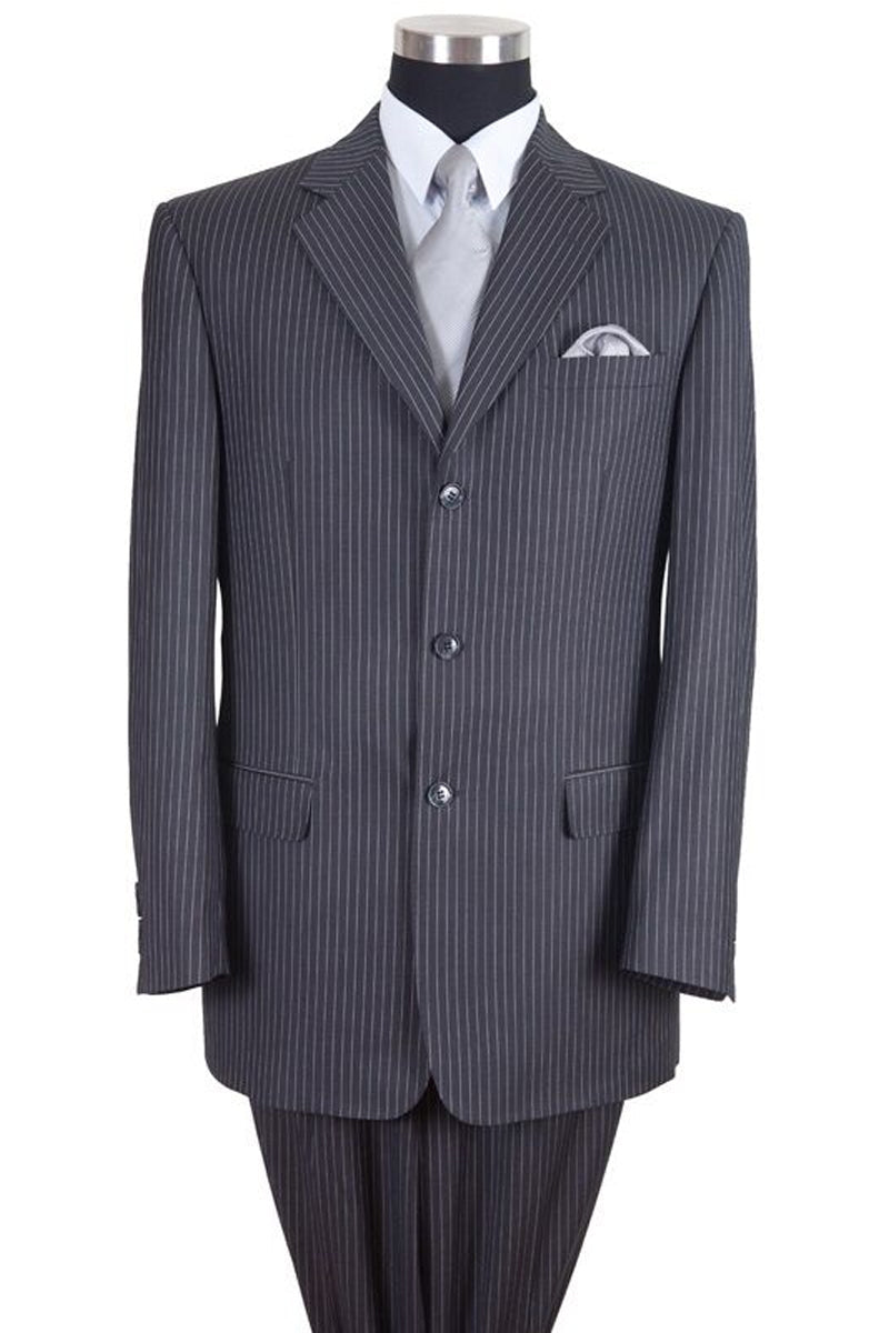 Grey Pinstripe Suit - Men's Classic Fit 3-Button Banker Style