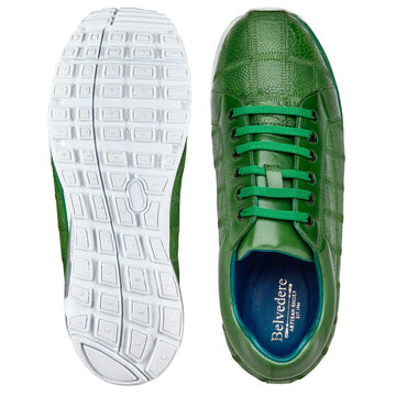 Men's Belvedere Magnus Patchwork Ostrich leg Sneaker in Emerald Green - 9-M