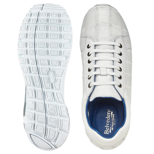 Men's Belvedere Magnus Patchwork Ostrich leg Sneaker in White - 9-M