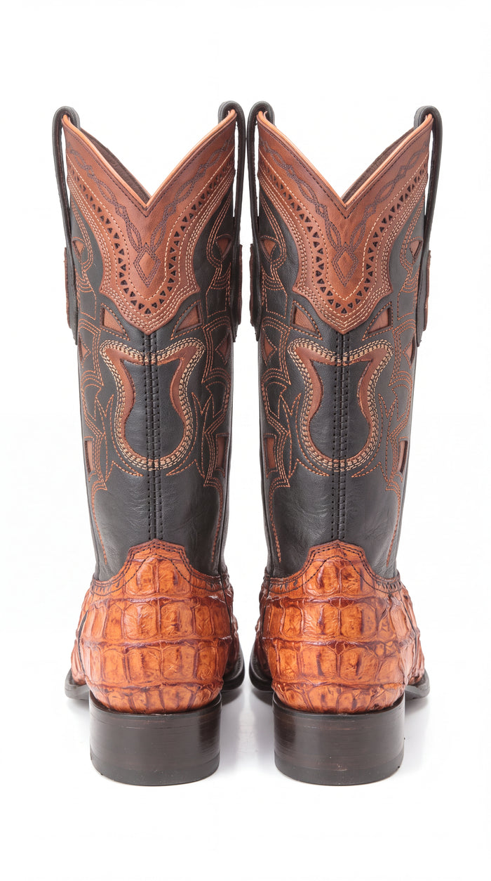 Los Altos Men’s Cognac Pirarucu Exotic Cowboy Boots – European Square Toe Western Boots