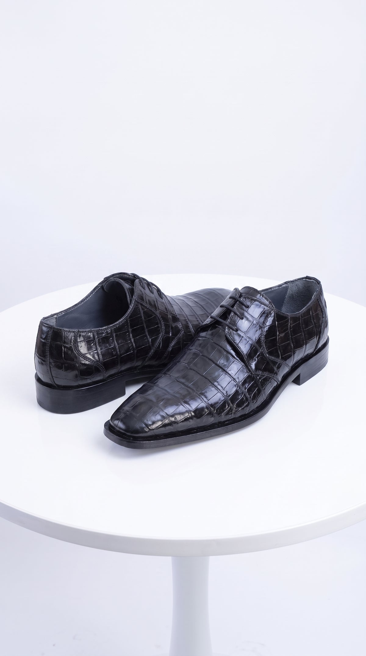 Men’s Original Exotic Caiman Belly Skin Shoes ZV088205, Black Lace-Up Formal Dress Shoes
