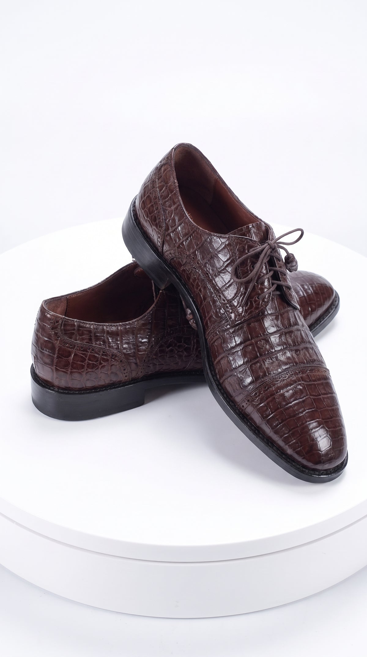 Men’s Original Exotic Caiman Belly Skin Shoes ZV098207, Brown Lace-Up Formal Dress Shoes