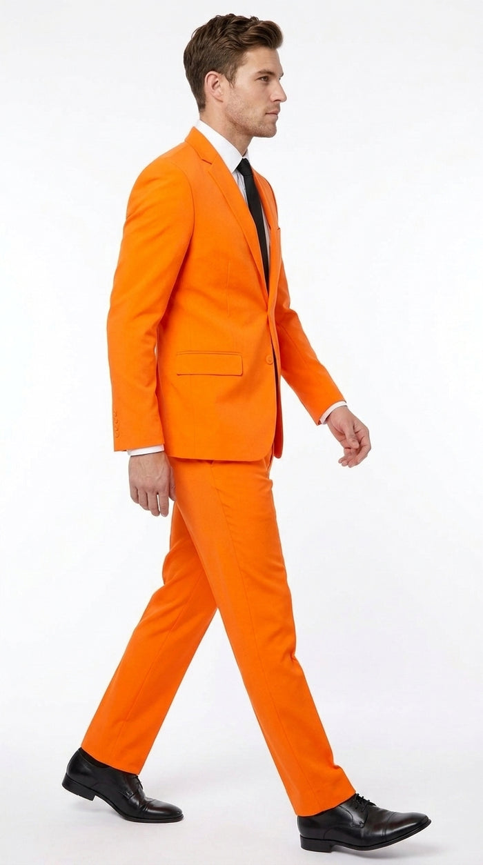 Men’s Orange Tuxedo Suit with Pants, Bright Orange Formal Prom Wedding Suit