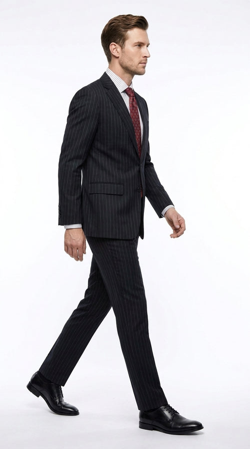 Men’s Black Pinstripe Suit, Patrick Bateman Inspired American Psycho Homecoming Formal Suit