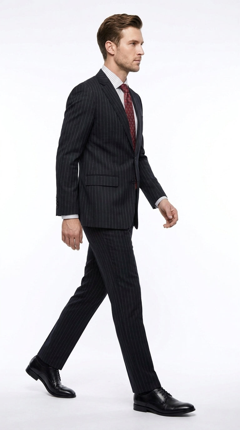 Men’s Black Pinstripe Suit, Patrick Bateman Inspired American Psycho Homecoming Formal Suit