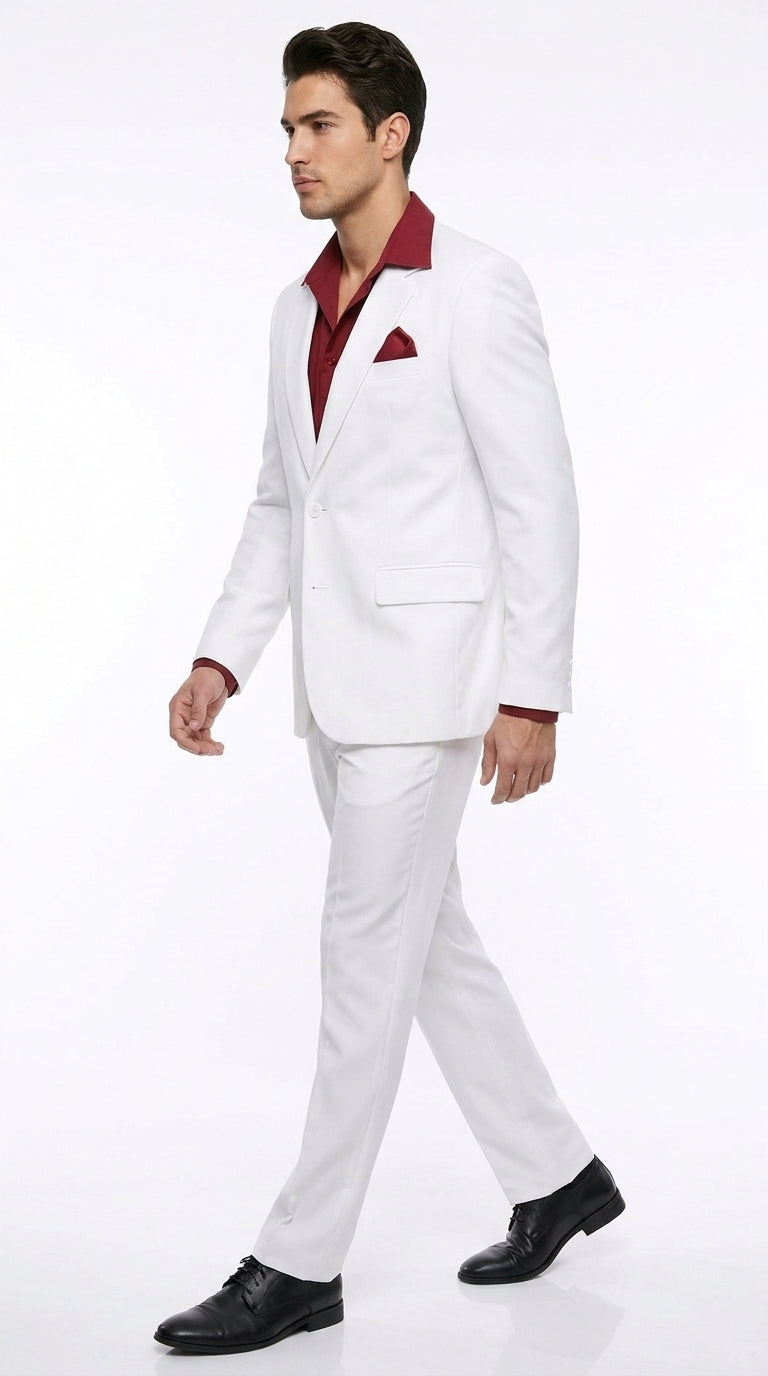 Men’s Tony Montana Scarface White Suit, Movie Inspired Costume Suit with Red Shirt