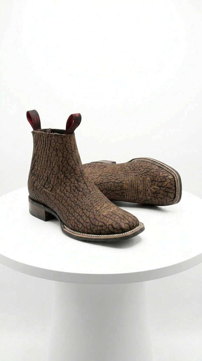 Men’s Bull Shoulder Short Cowboy Boots in Black and Brown, Western Ankle Boots with Square Toe
