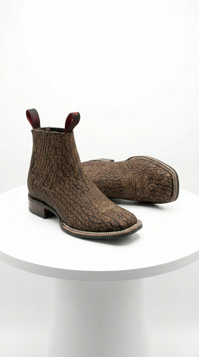 Men’s Bull Shoulder Short Cowboy Boots in Black and Brown, Western Ankle Boots with Square Toe