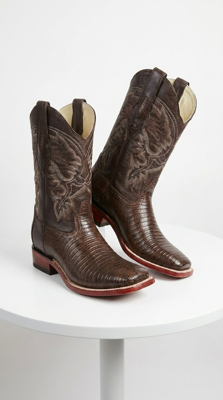 Brown Lizard Square Toe Cowboy Boots