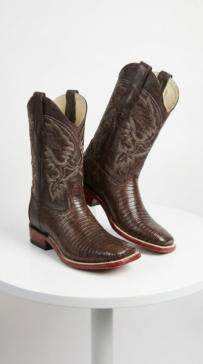 Brown Lizard Square Toe Cowboy Boots