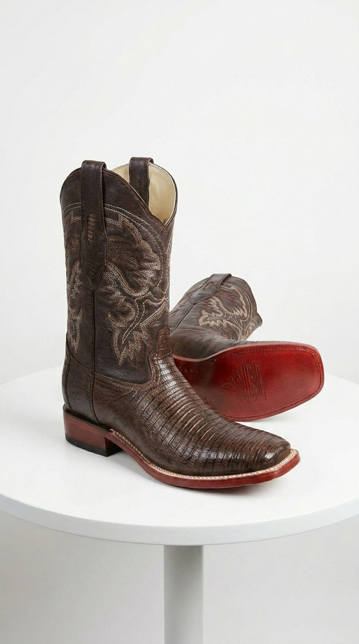 Brown Lizard Square Toe Cowboy Boots