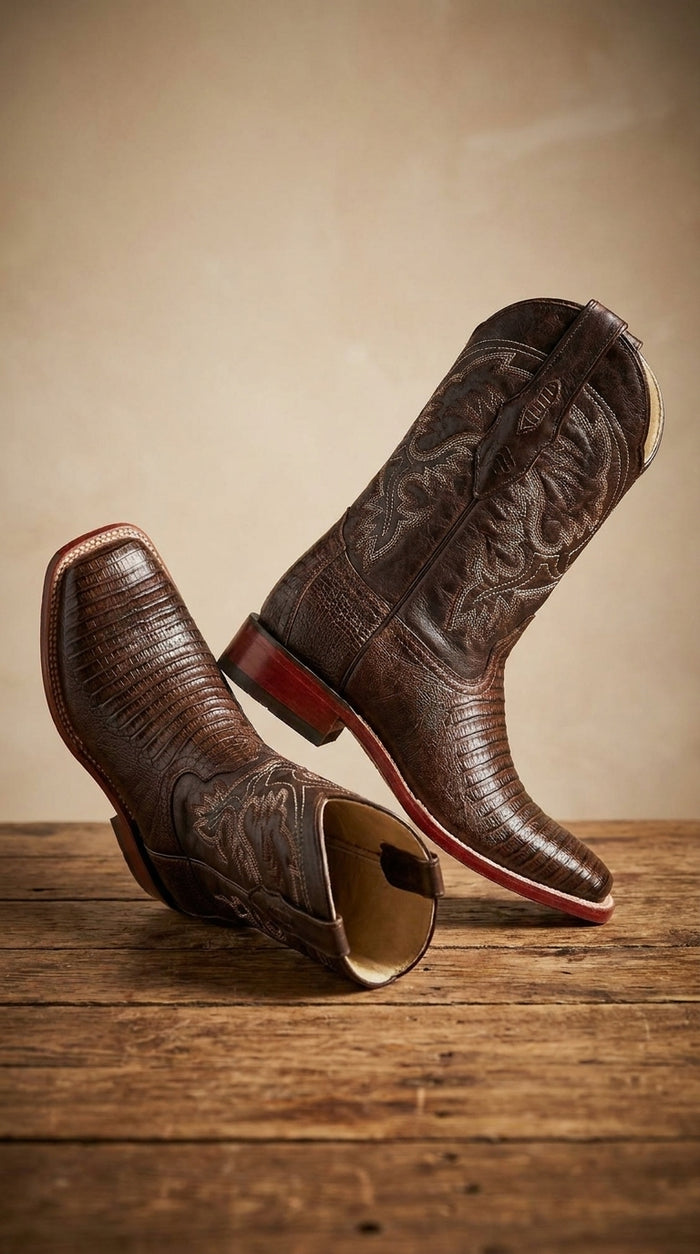 Brown Lizard Square Toe Cowboy Boots
