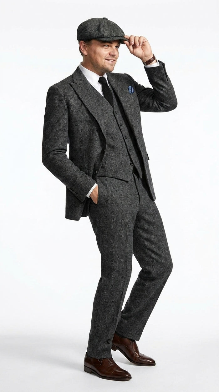 Men’s Charcoal 1920s Gangster 3 Piece Suit, Great Gatsby Formal Outfit for Weddings, Prom, Parties, and Theme Events