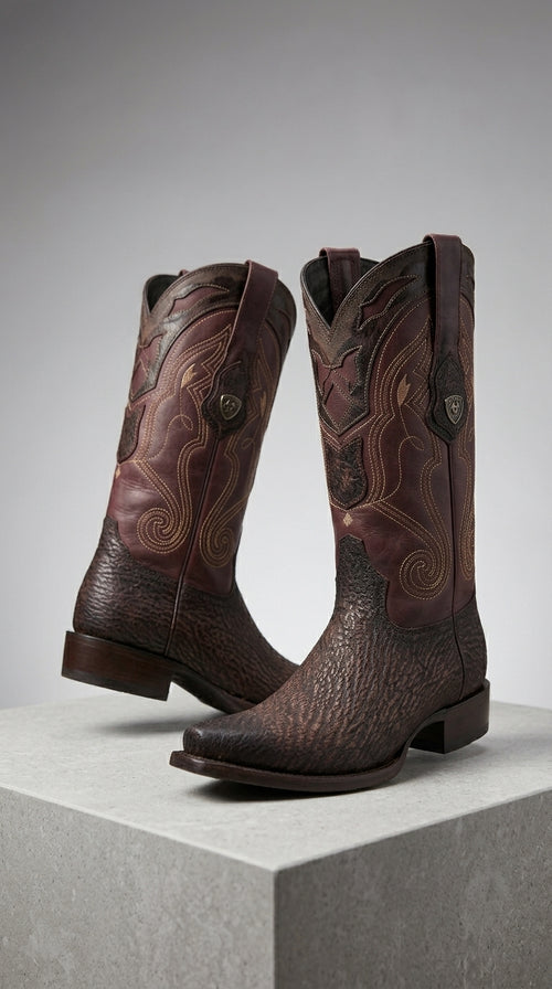 Men’s Shark Skin Cowboy Boots, Western Exotic Boots in Brown, Sand and Cognac