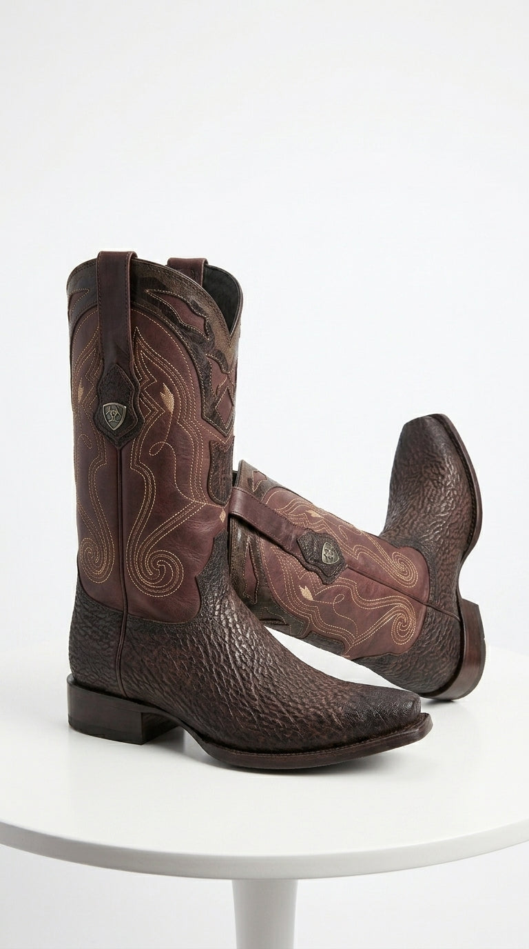 Men’s Shark Skin Cowboy Boots, Western Exotic Boots in Brown, Sand and Cognac