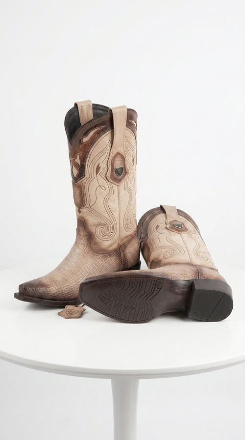 Men’s Shark Skin Cowboy Boots, Western Exotic Boots in Brown, Sand and Cognac
