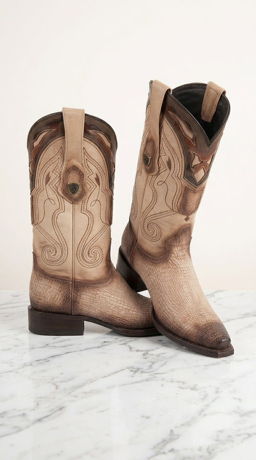 Men’s Shark Skin Cowboy Boots, Western Exotic Boots in Brown, Sand and Cognac
