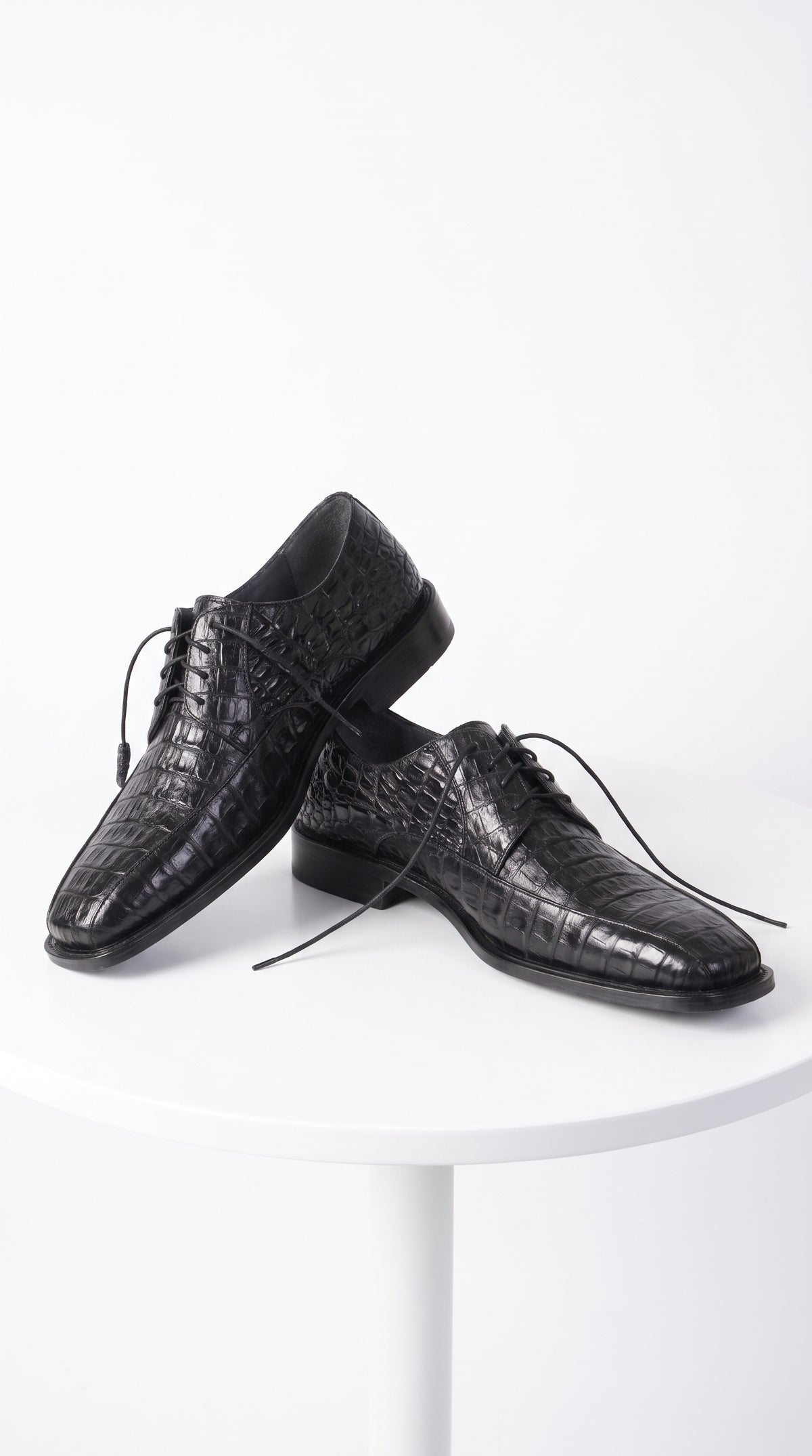 Men’s Original Exotic Caiman Belly Skin Shoes ZV038205, Black Lace-Up Formal Dress Shoes