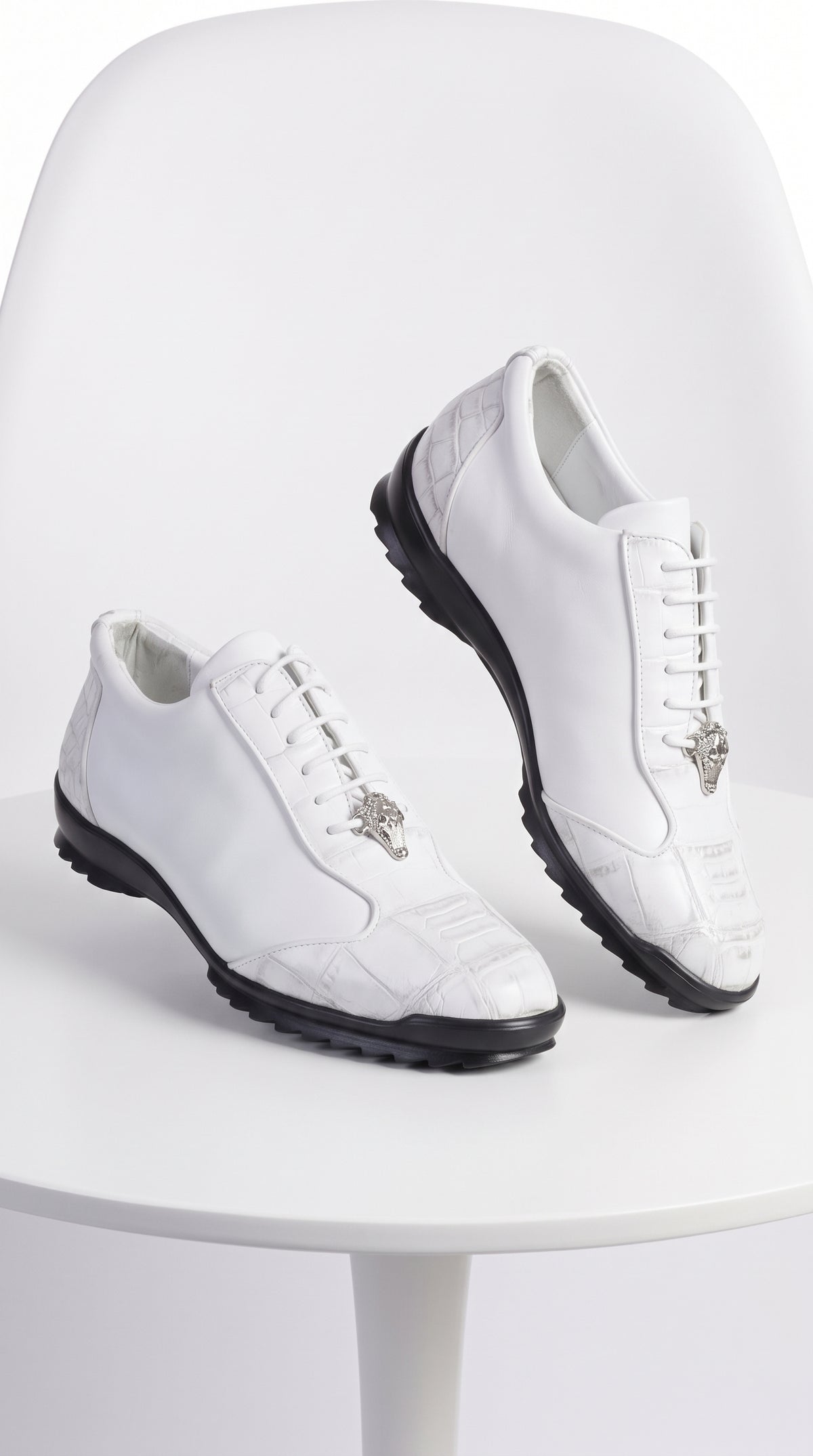 Men’s White Ostrich Leg Leather Sneaker LAB-ZC091928, Exotic Lace-Up Casual Dress Shoes
