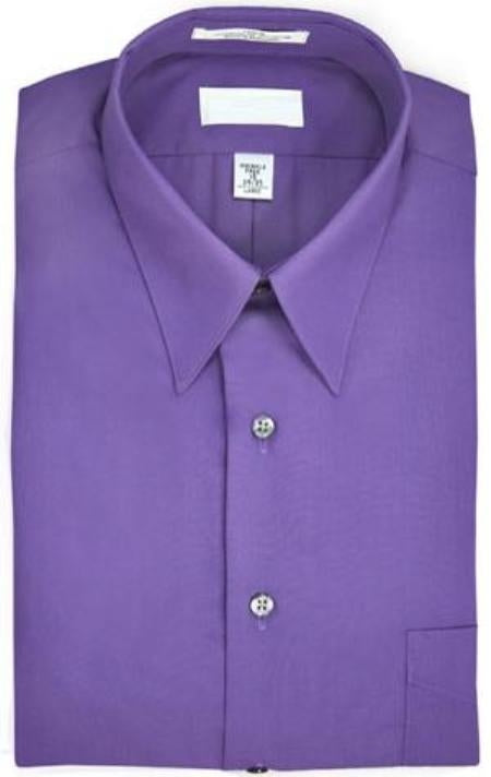 Point Collar Wrinkle Resistant Poplin Fabric, 65% Polyester, 15% Cotton Purple Dress Shirt Men's Dress Shirt - S Or Small