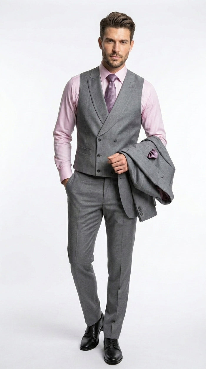 Charcoal Modern Fit 3-Piece Suit with Lapel Vest & Adjustable Pants