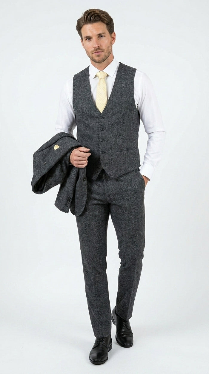 Stacy Adams Men’s Brown Textured Windowpane 3 Piece Hybrid Fit Suit, Black and Orange Check Formal Dress Suit for Weddings, Prom, Business Events, and Parties