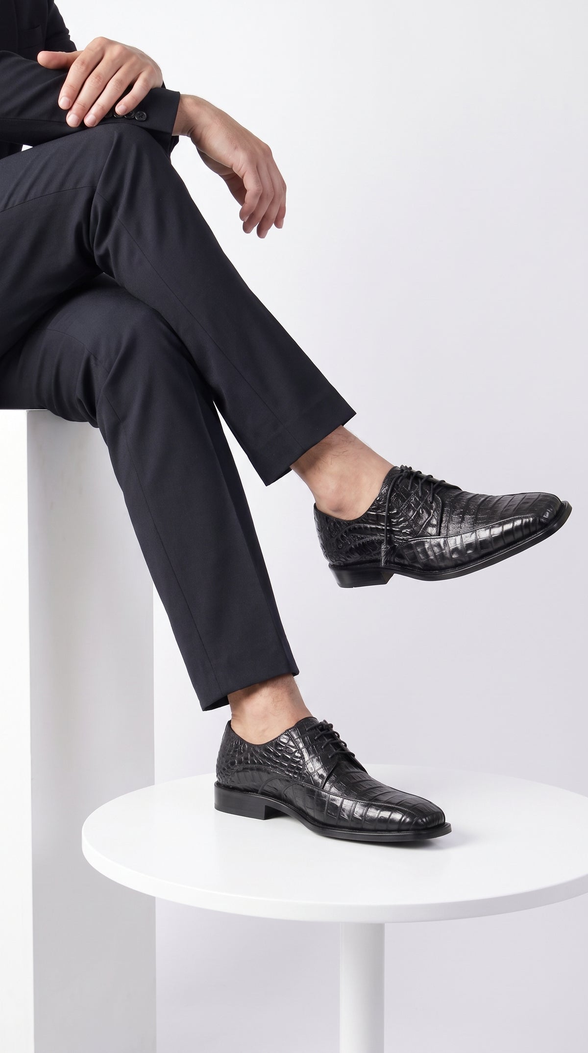 Men’s Original Exotic Caiman Belly Skin Shoes ZV038205, Black Lace-Up Formal Dress Shoes