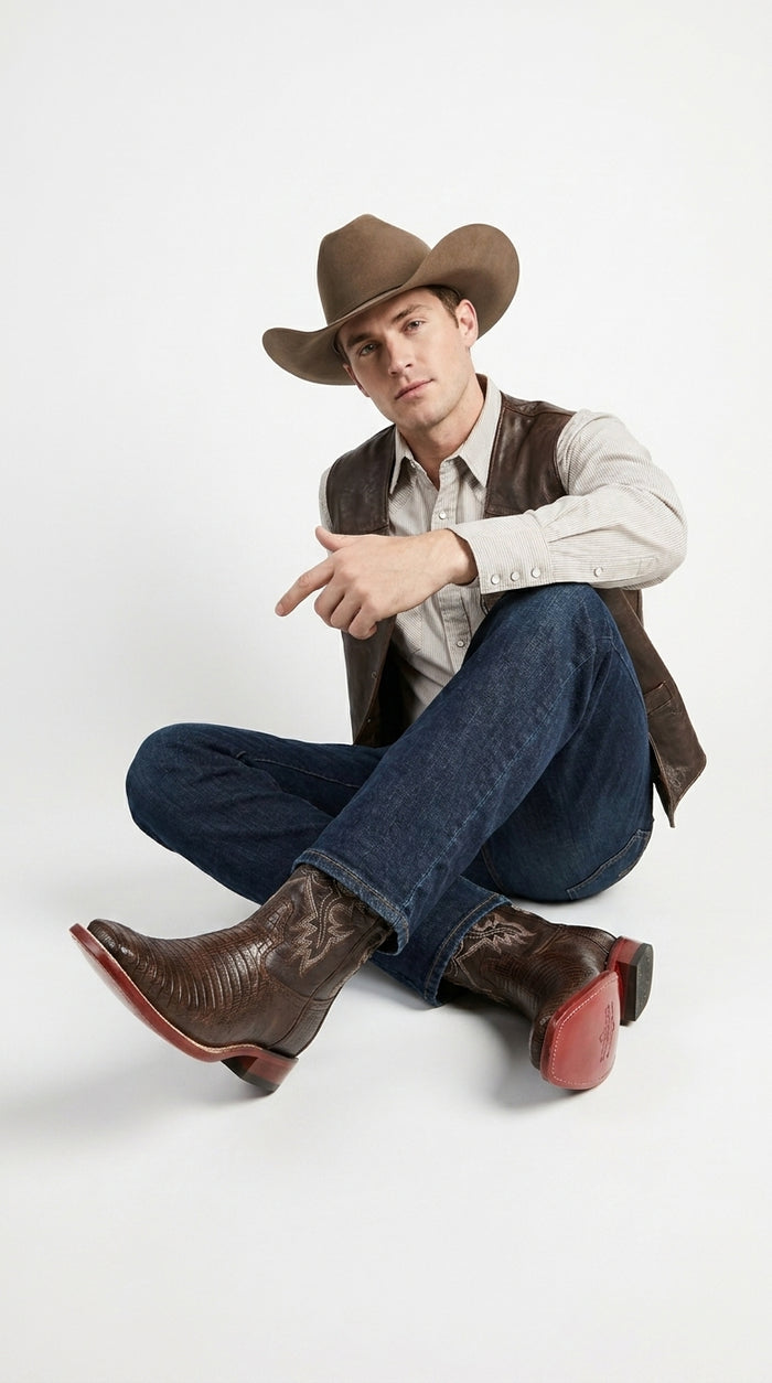 Brown Lizard Square Toe Cowboy Boots