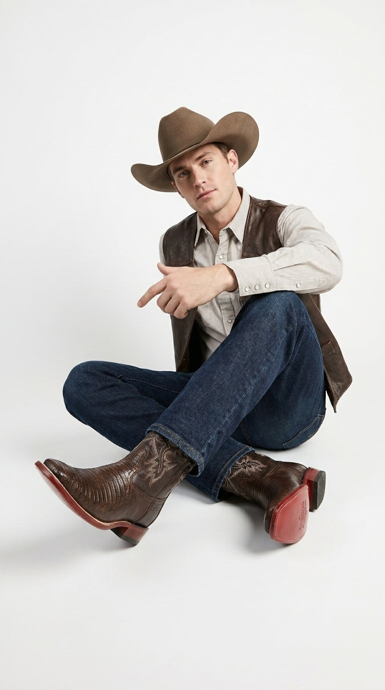 Brown Lizard Square Toe Cowboy Boots