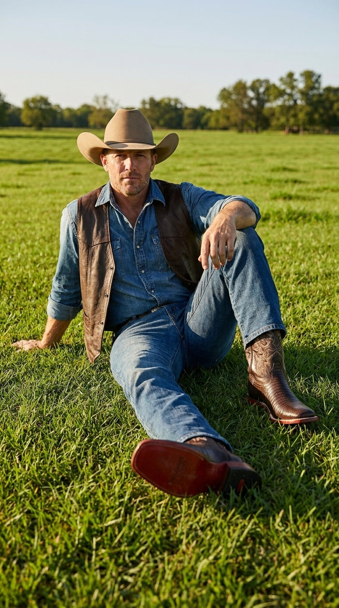 Brown Lizard Square Toe Cowboy Boots