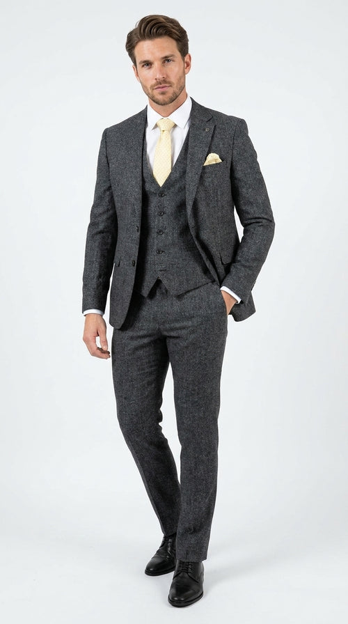 Stacy Adams Men’s Brown Textured Windowpane 3 Piece Hybrid Fit Suit, Black and Orange Check Formal Dress Suit for Weddings, Prom, Business Events, and Parties
