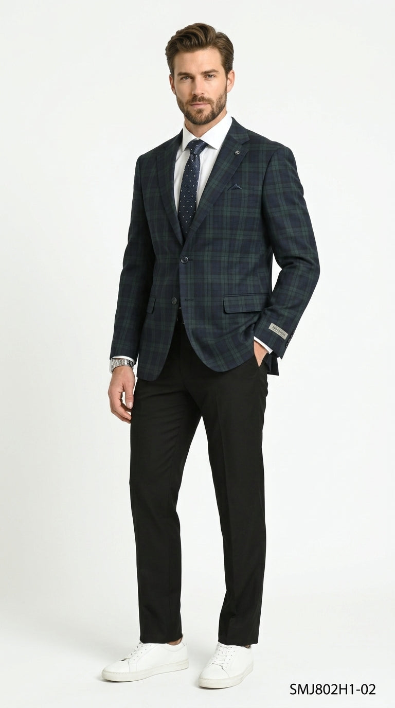 Stacy Adams Men’s Glen Plaid Hybrid Fit Sport Coat, Business Casual Blazer in Navy, Burgundy and Blue