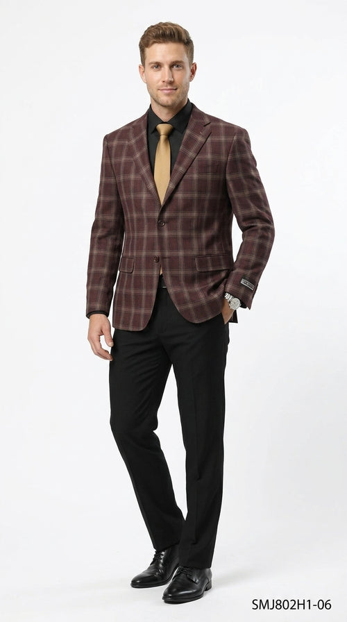 Stacy Adams Men’s Glen Plaid Hybrid Fit Sport Coat, Business Casual Blazer in Navy, Burgundy and Blue