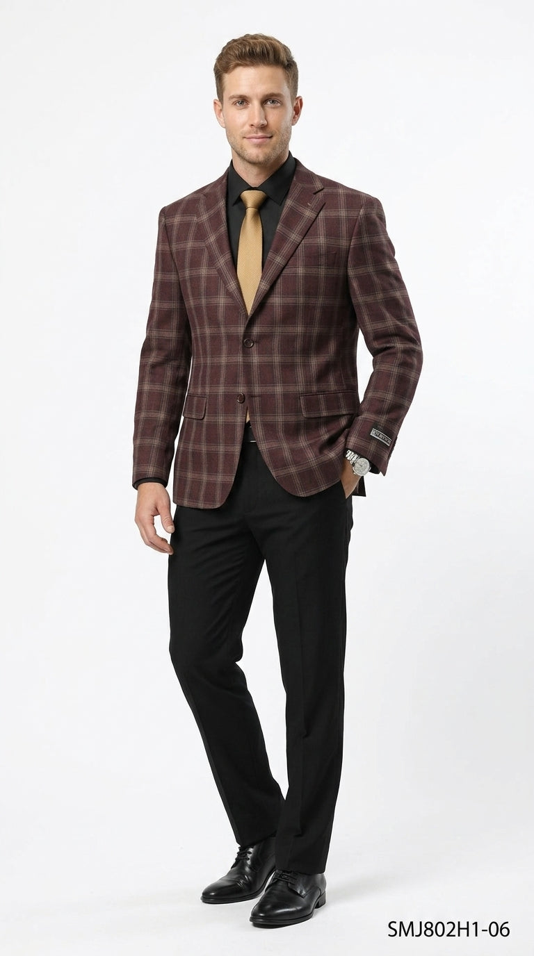 Stacy Adams Men’s Glen Plaid Hybrid Fit Sport Coat, Business Casual Blazer in Navy, Burgundy and Blue