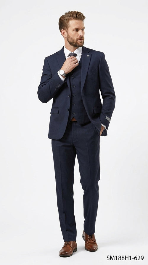 Stacy Adams Men’s 3 Piece Glen Check Hybrid Fit Suit, Formal Wedding Business Suit in Navy, Gray and Brown