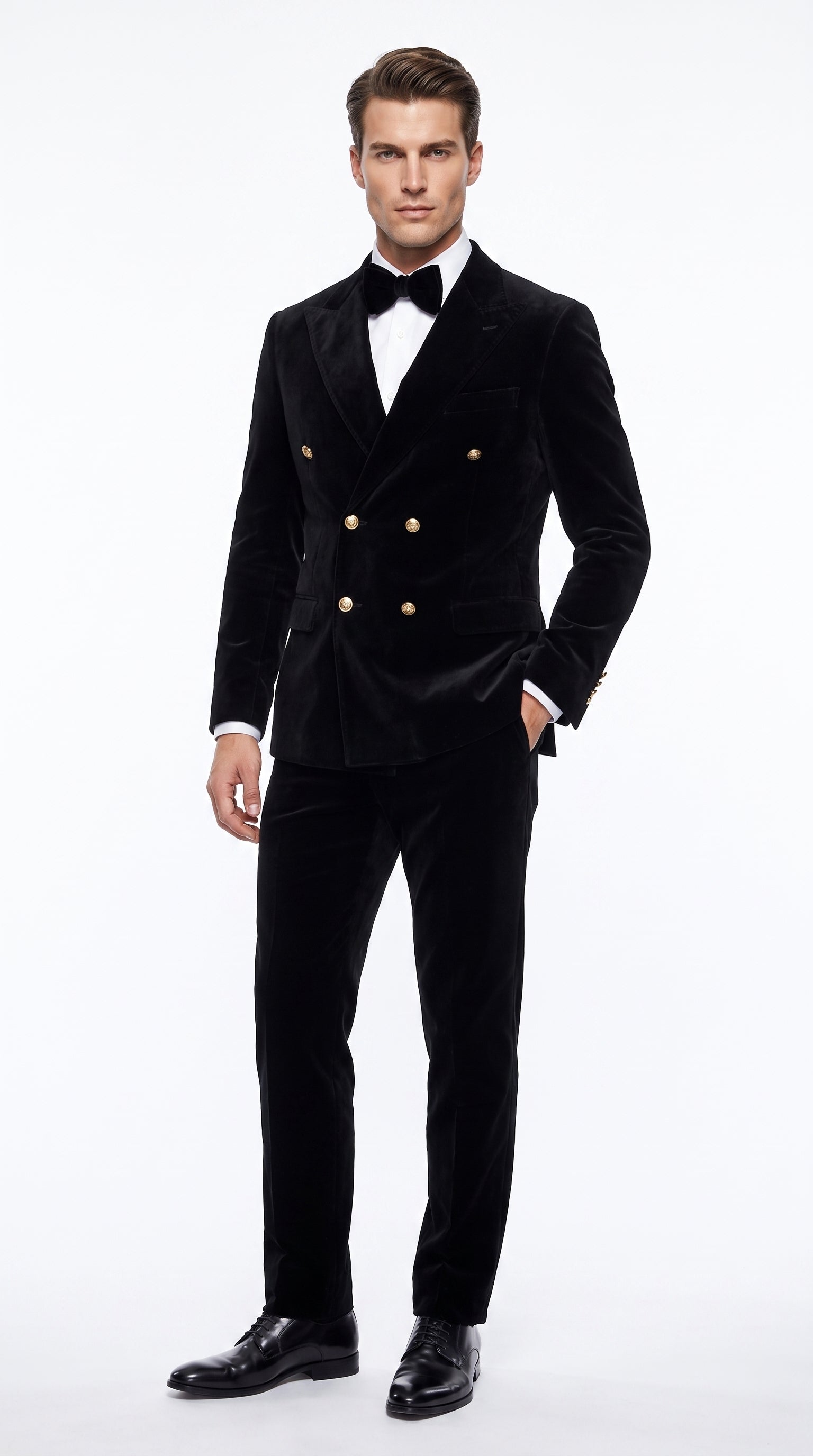 Men’s Rossi Man Zeus Black Velvet Double Breasted Tuxedo Suit, Formal Wedding Prom Dinner Suit Set - 34 Short or Extra Small